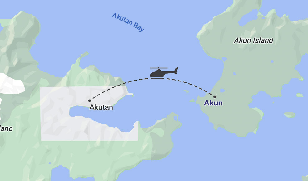Flight pattern from Akun to Akutan